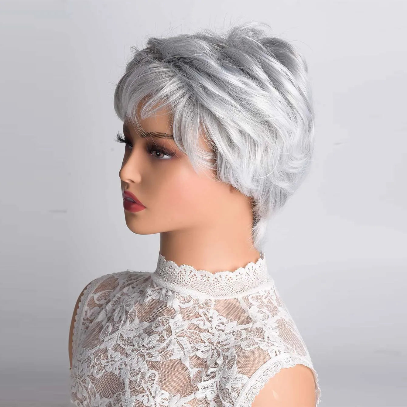 Synthetic Heat Resistant Pixie Cut Light Gray Wigs Wig