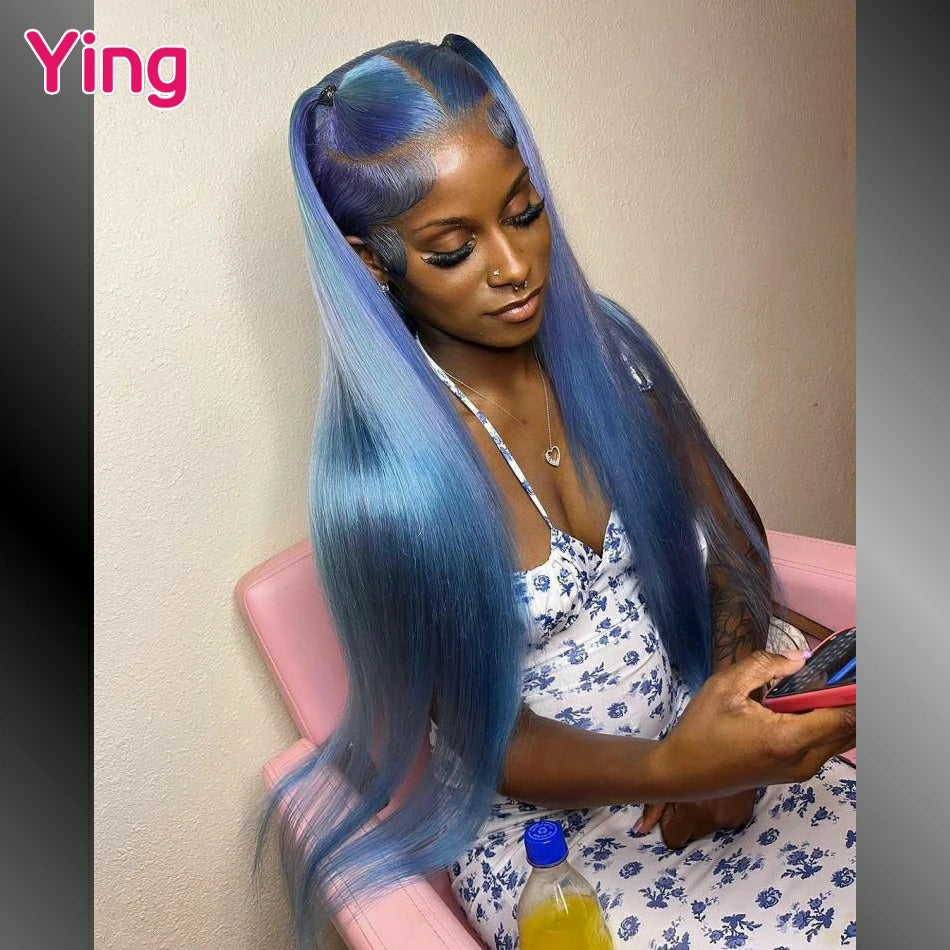 Glueless Lace Front Highlight Purple Blue Bone Straight Human Hair PrePlucked With Baby Hair Wig