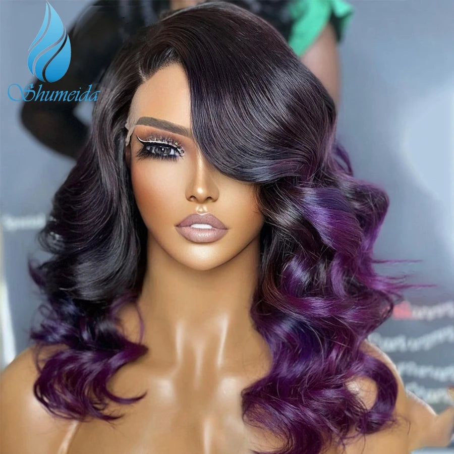 Glueless Lace Front Ombre Purple PrePlucked Baby Hair Human Remy Peruvian Hair  Wigs