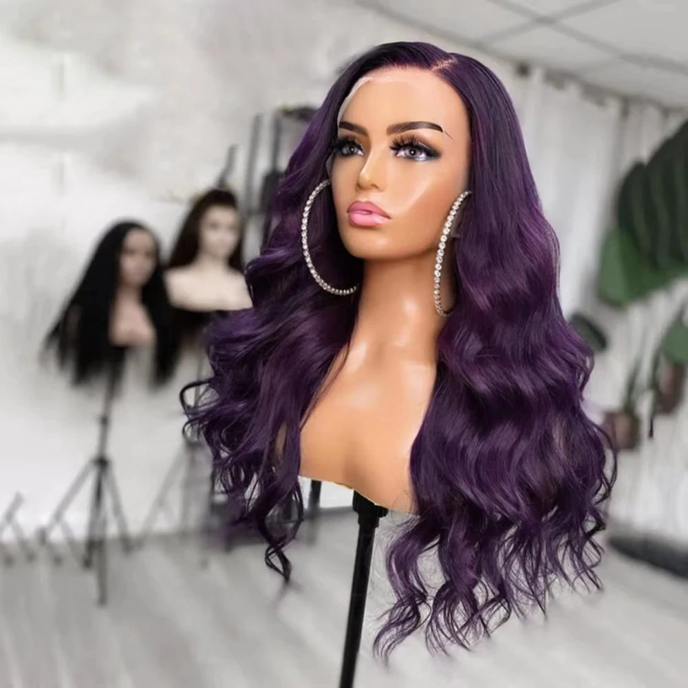 Synthetic Heat Resistant  Lace Front Deep Purple Body Wave Wig