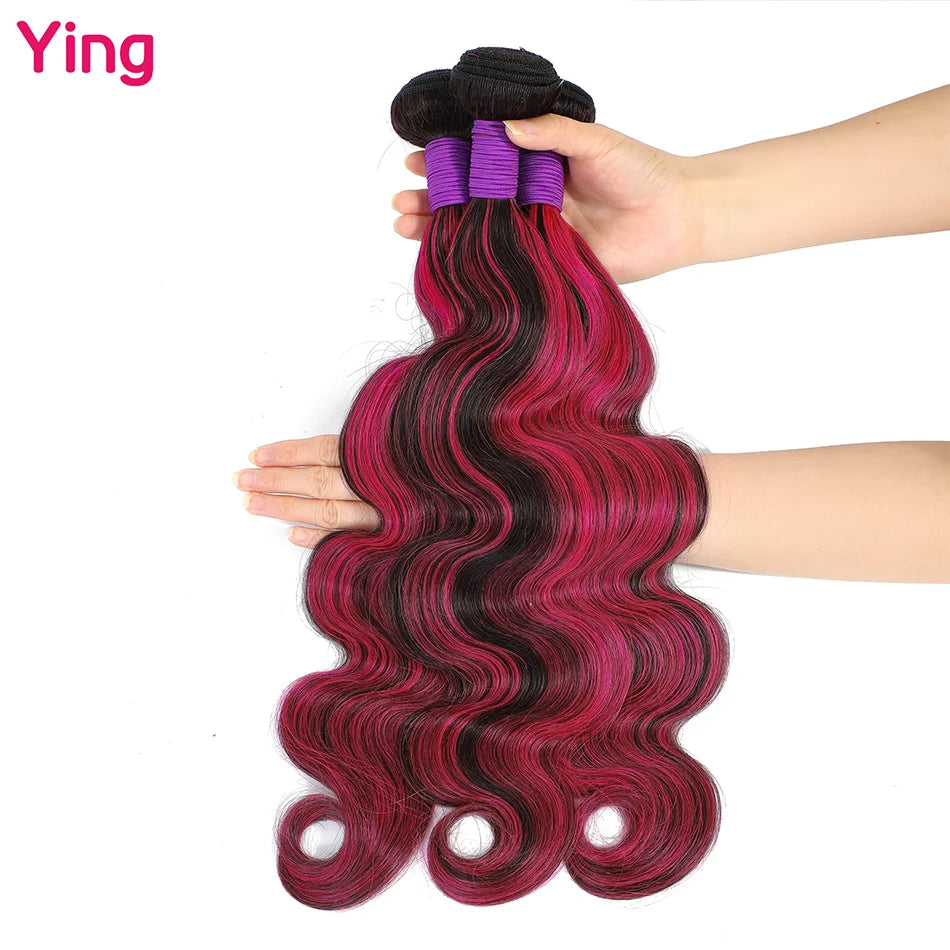 Highlight Pink Body Wave Remy Hair Weave 4 Bundles With Lace Closure