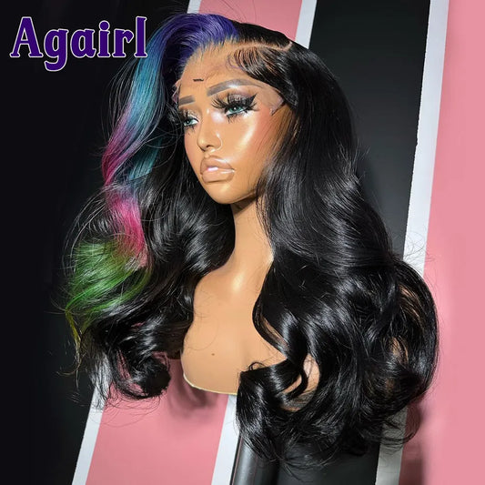 Lace Front Pre-Plucked Highlight Blue Pink Green Body Wave Wig