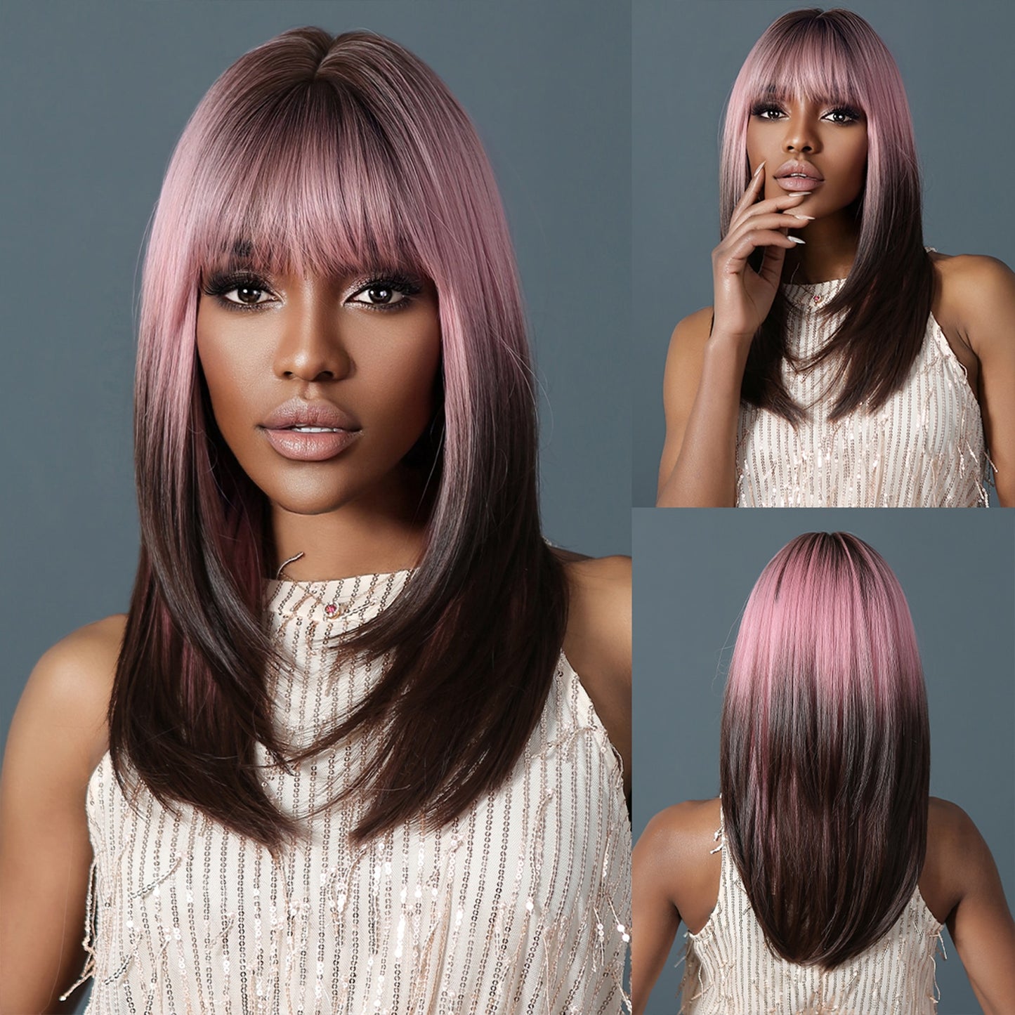 Synthetic Ombre Short Straight Bob with Bangs Wig