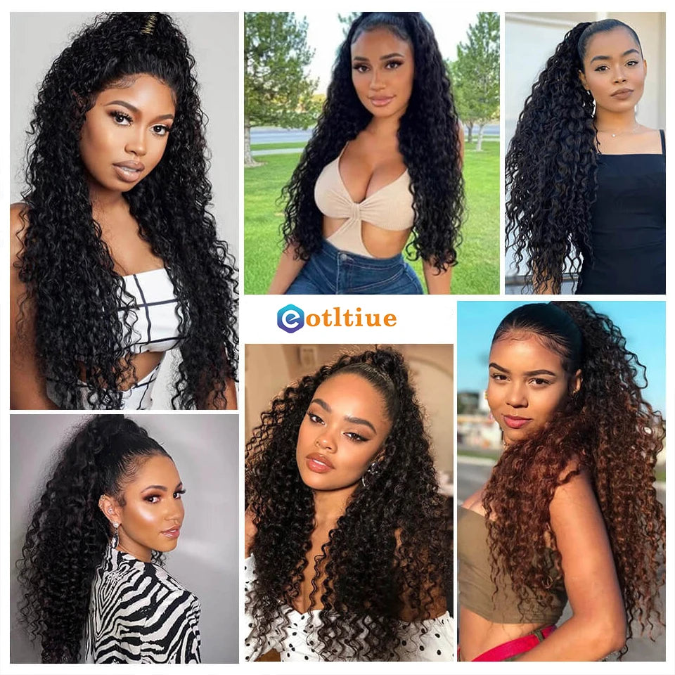 Ponytail Brazilian Human Hair Kinky Curly Hair Extensions Drawstring