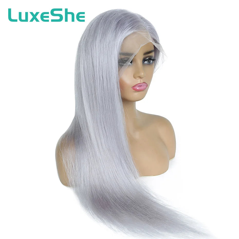 Lace Front Grey Straight Brazilian Human Hair Wigs