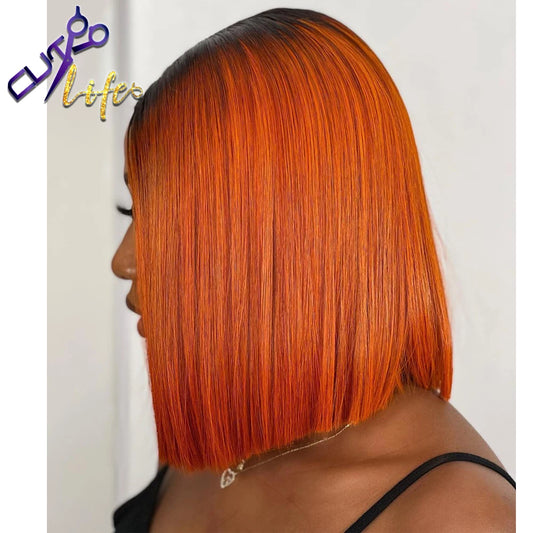 Lace Closure Ombre Short Bob Brazilian Remy Human Hair Wigs