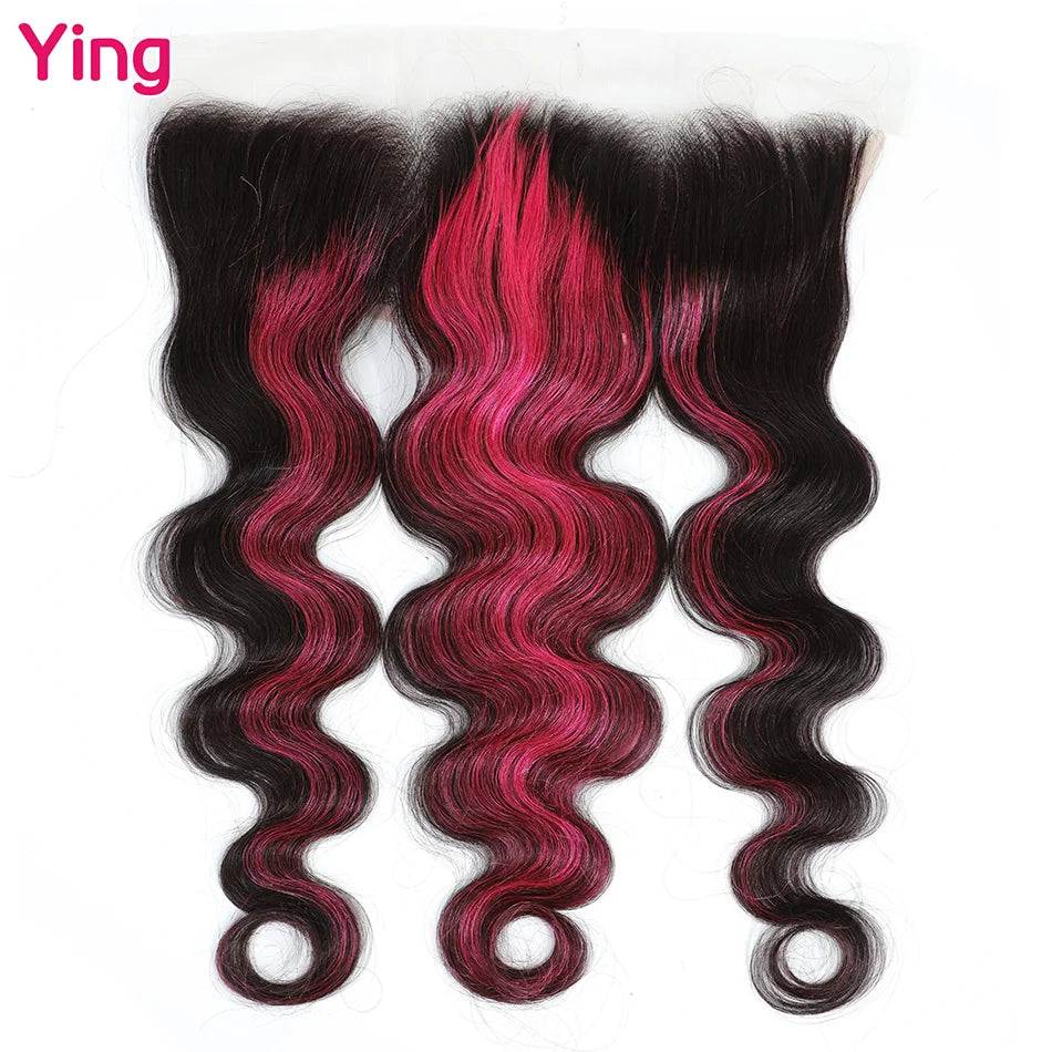 Highlight Pink Body Wave Remy Hair Weave 4 Bundles With Lace Closure