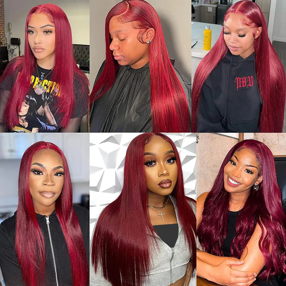 Lace Front Burgundy Straight Human Hair Wigs