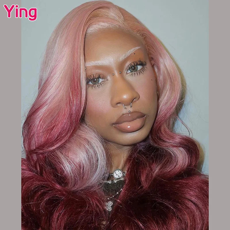 Lace Front PrePlucked Pink Jujube Red Omber Body Wave Human Peruvian Remy Hair Wig