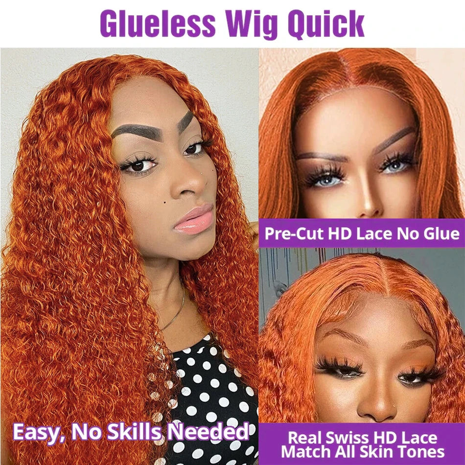 Glueless Lace Front  Ginger Orange Human Hair Loose Deep Wave Wigs