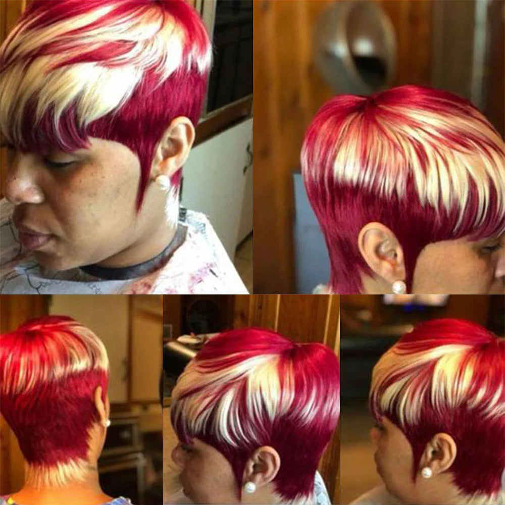 Pixie Cut Human Hair With Bangs Wig