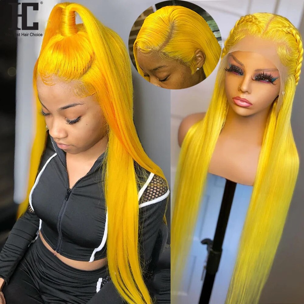 Lace Front Pre-Plucked Yellow Brazilian Straight Human Hair Wigs