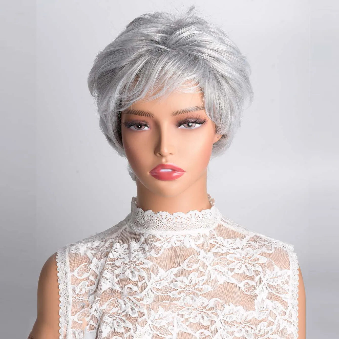 Synthetic Heat Resistant Pixie Cut Light Gray Wigs Wig