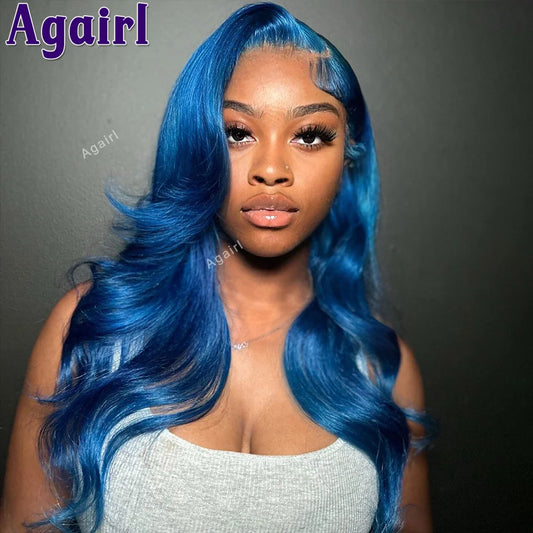 Glueless Lace Front Blue Transparent Human Hair Wigs