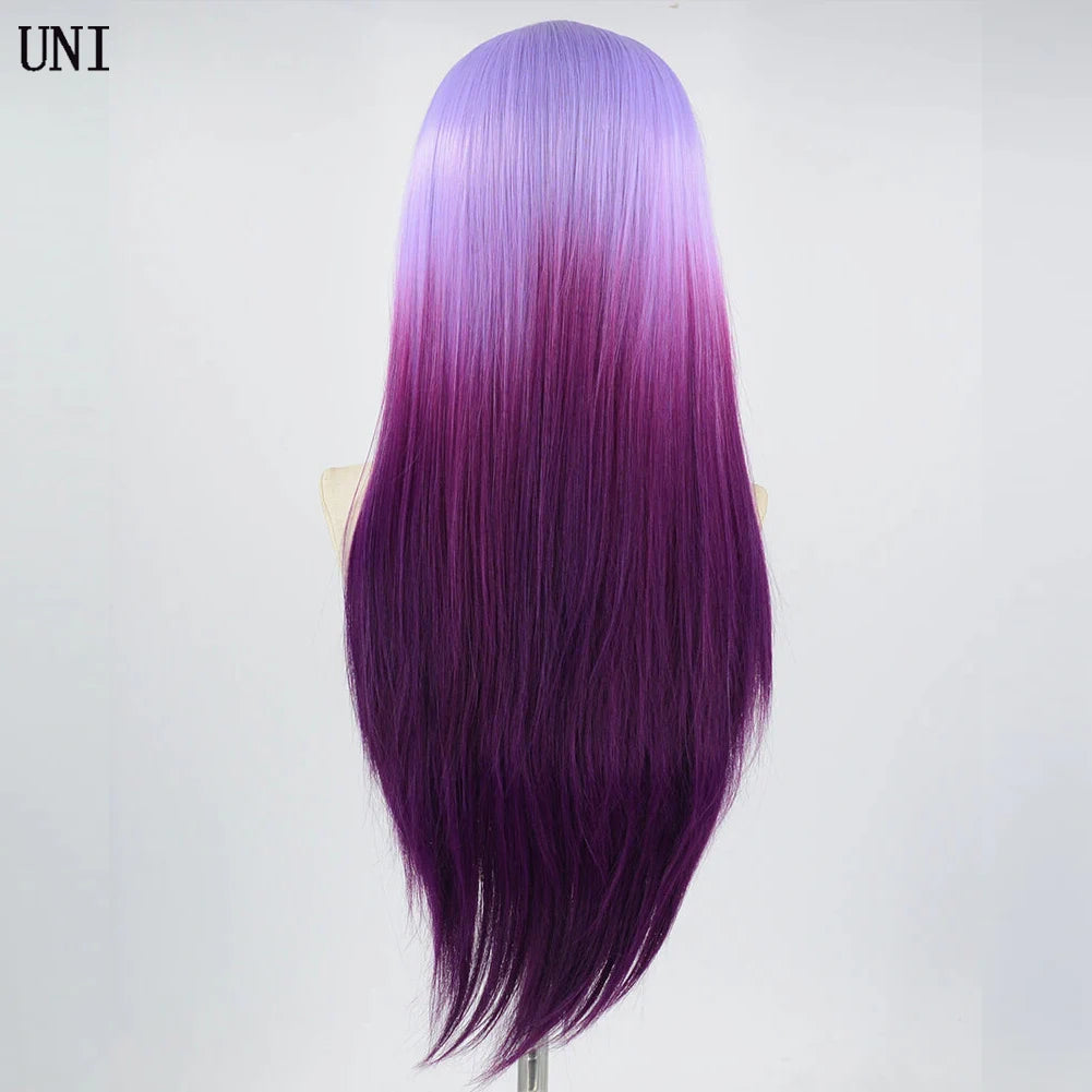 Glueless Synthetic Lace Front Straight Ombre Purple Wigs