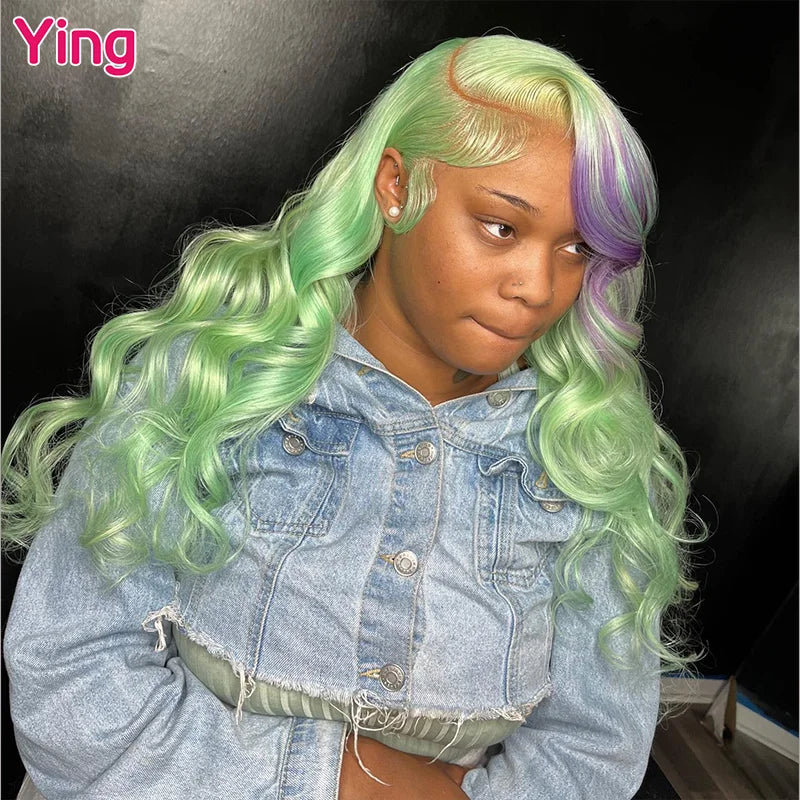 Lace Front PrePlucked Body Wave Fruit Green Brazilian Human Remy Hair Wig