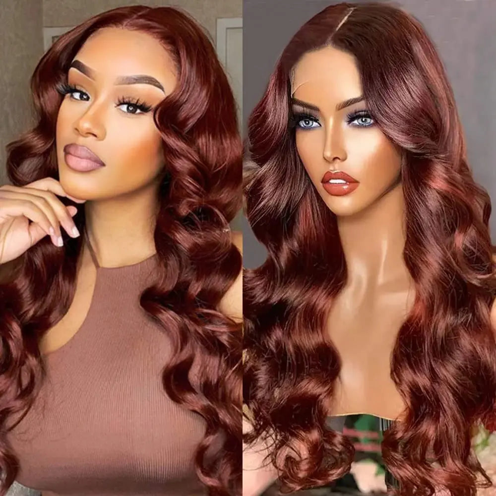 Lace Front PrePlucked Reddish Brown Body Wave Brazilian Human Hair Wig