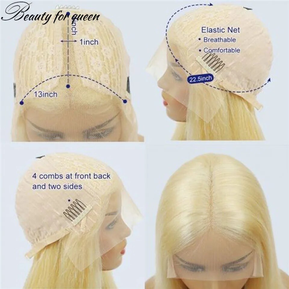 Lace Front Yellow Straight Pre-Plucked Remy Brazilian Human Hair Wigs