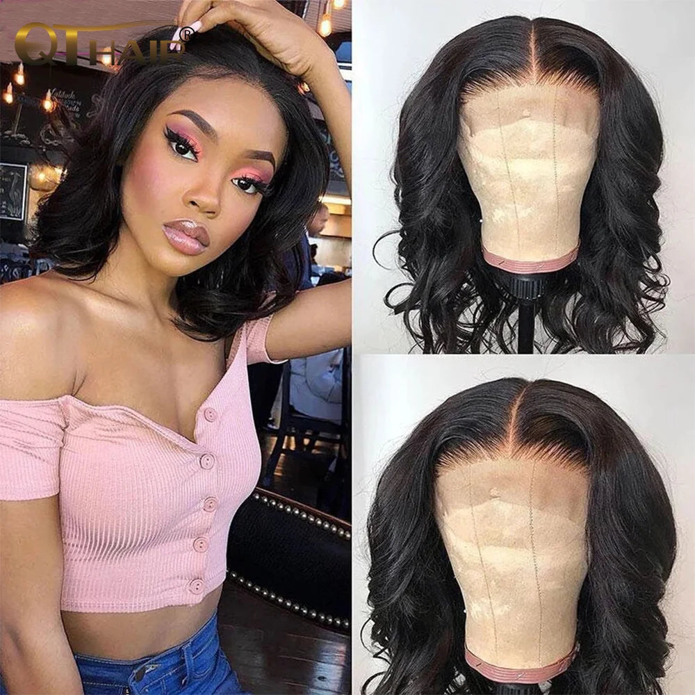 Lace Closure Body Wave Bob Brazilian Remy  Human Hair With Baby Hair Wigs