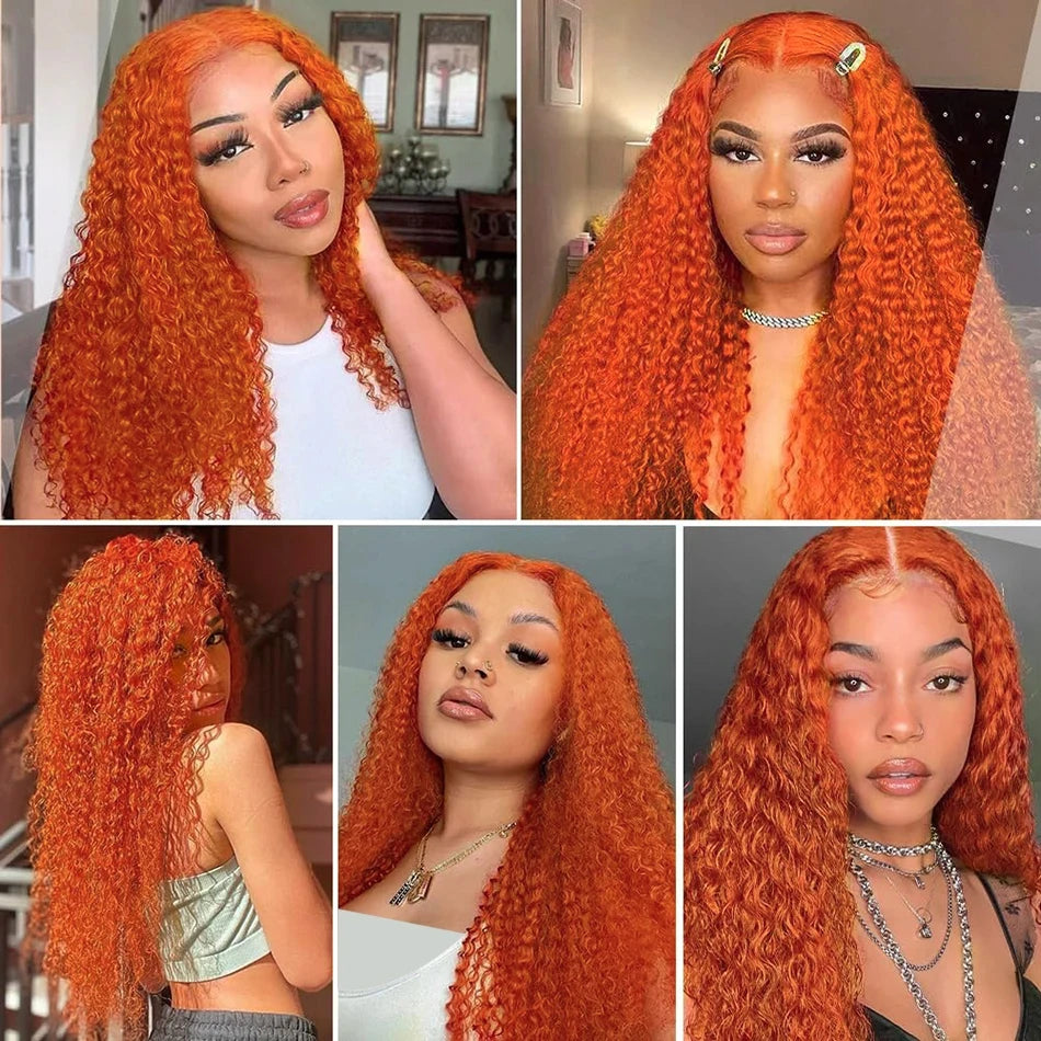 Glueless Lace Front  Ginger Orange Human Hair Loose Deep Wave Wigs