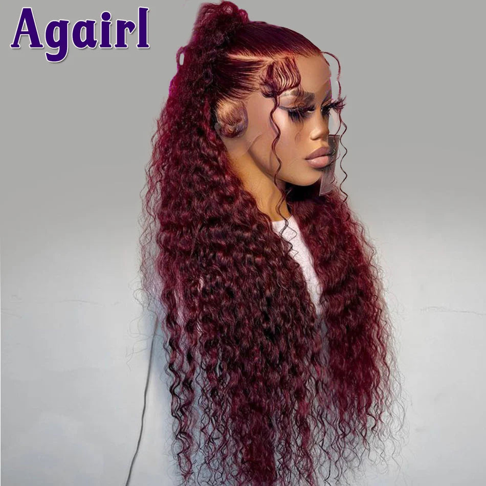 Lace Front Burgundy Water Wave Brazilian Human Hair Wigs