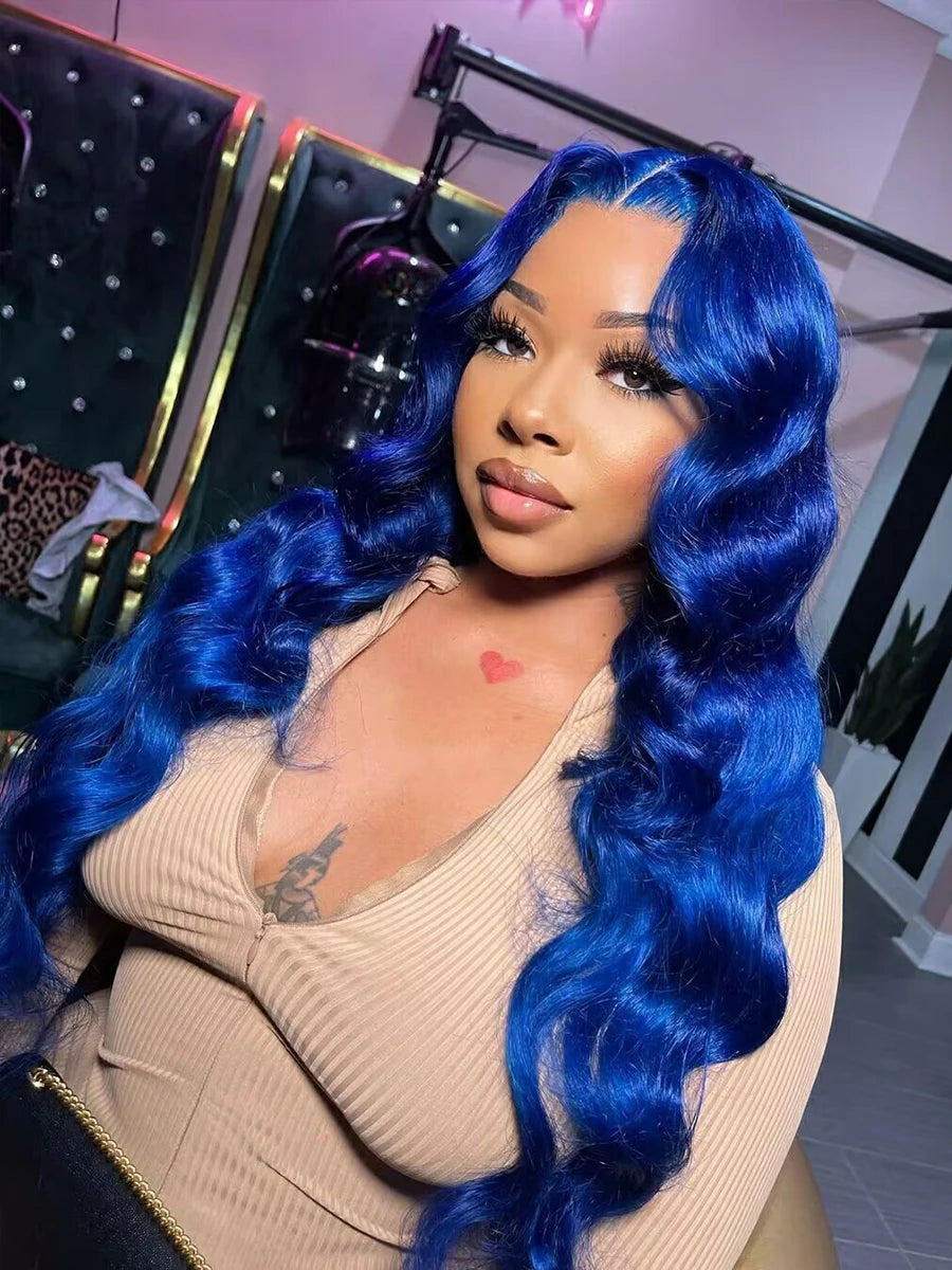 Lace Front Pre-Plucked Navy Blue Body Wave Brazilian Human Hair Wigs