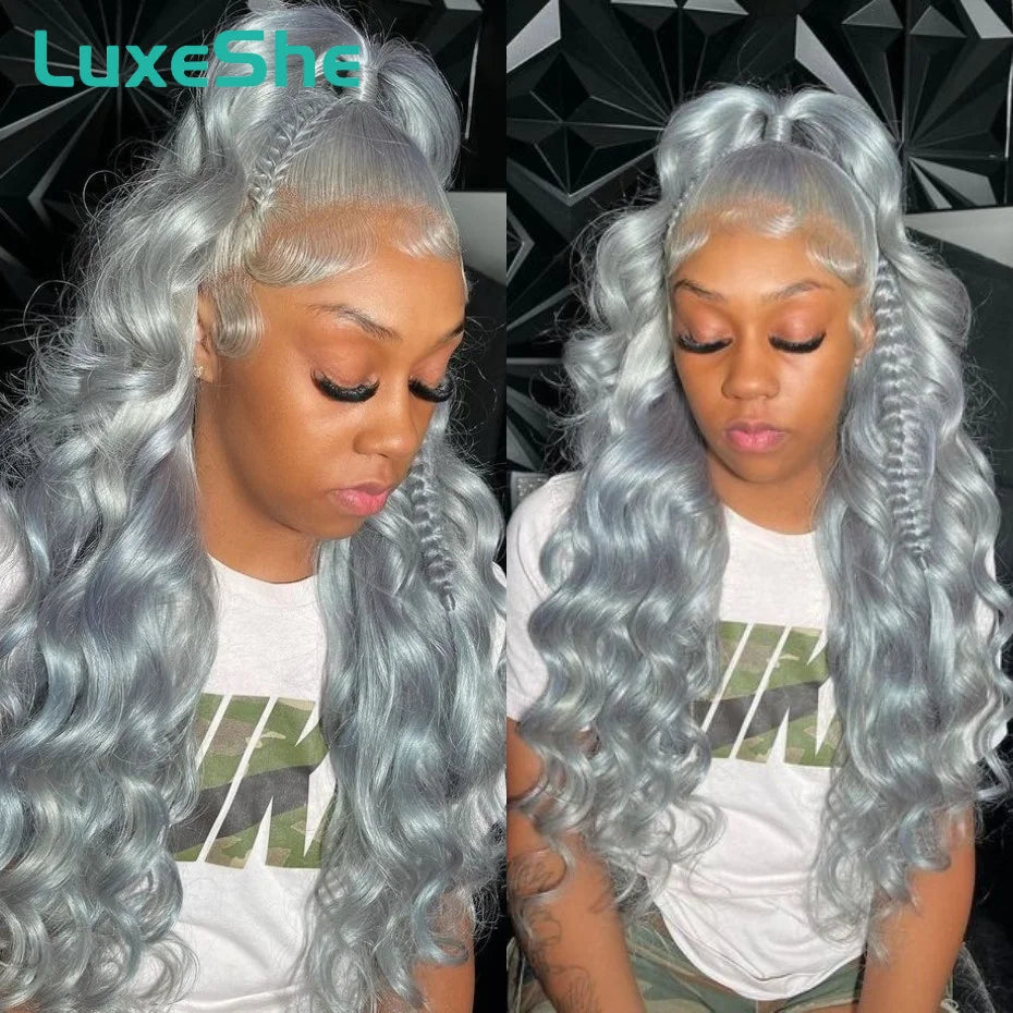 Lace Front  Grey Body Wave  Brazilian Human Hair Wigs