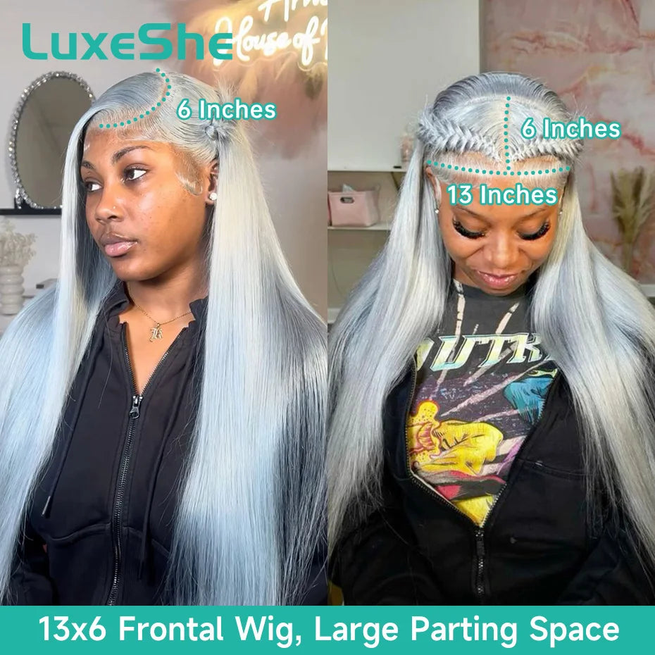 Lace Front Grey Straight Brazilian Human Hair Wigs