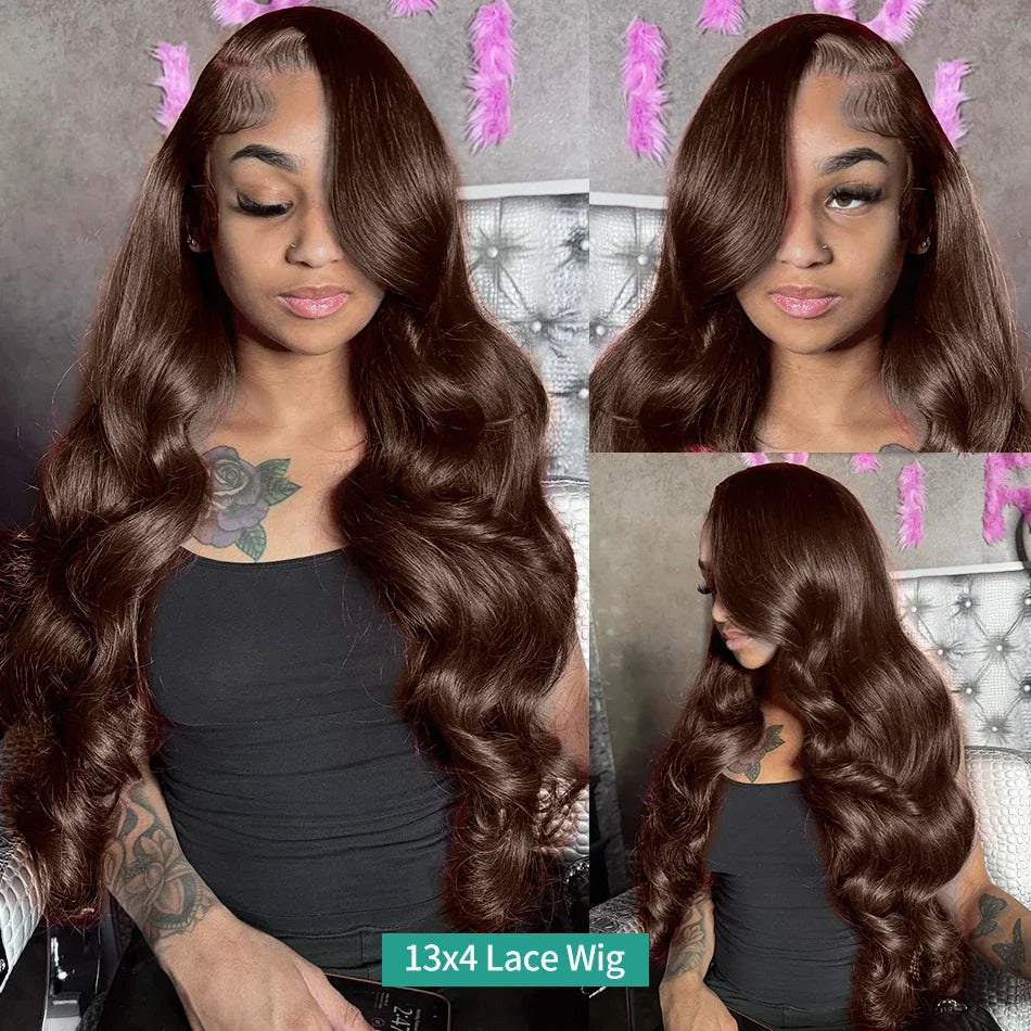 Lace Front Brown Body Wave Brazilian  Human Hair Wig