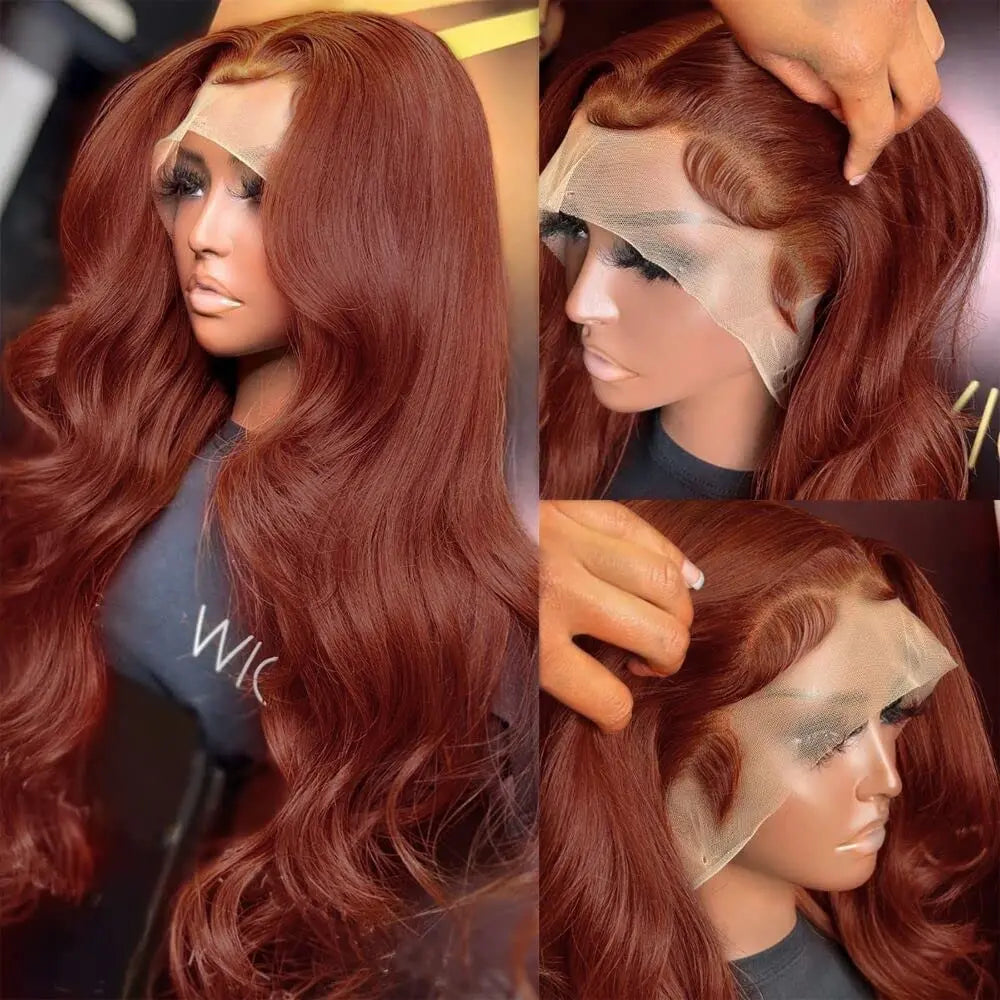 Lace Front PrePlucked Reddish Brown Body Wave Brazilian Human Hair Wig