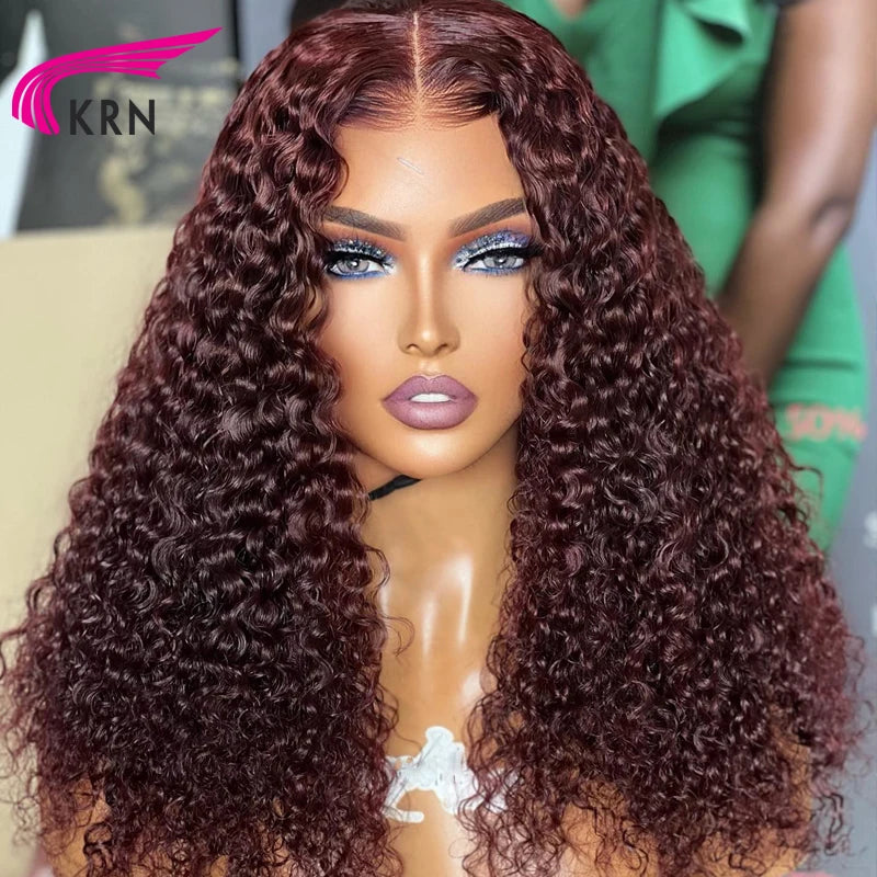 Lace Front Curly Burgundy Brazilian Human Remy Hair  Wig