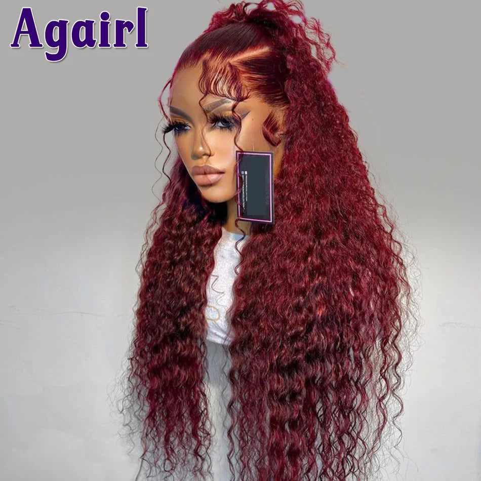 Lace Front Burgundy Water Wave Brazilian Human Hair Wigs