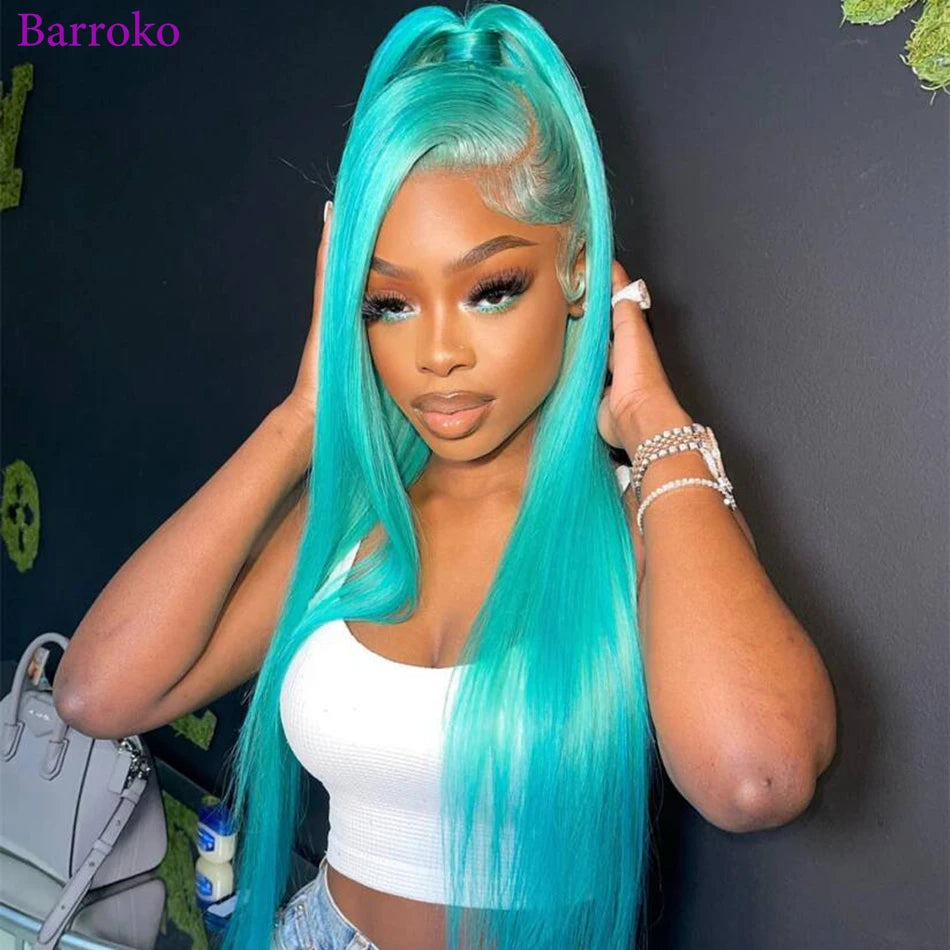 Lace Front Pre-Plucked Light Blue  Human Hair Wig