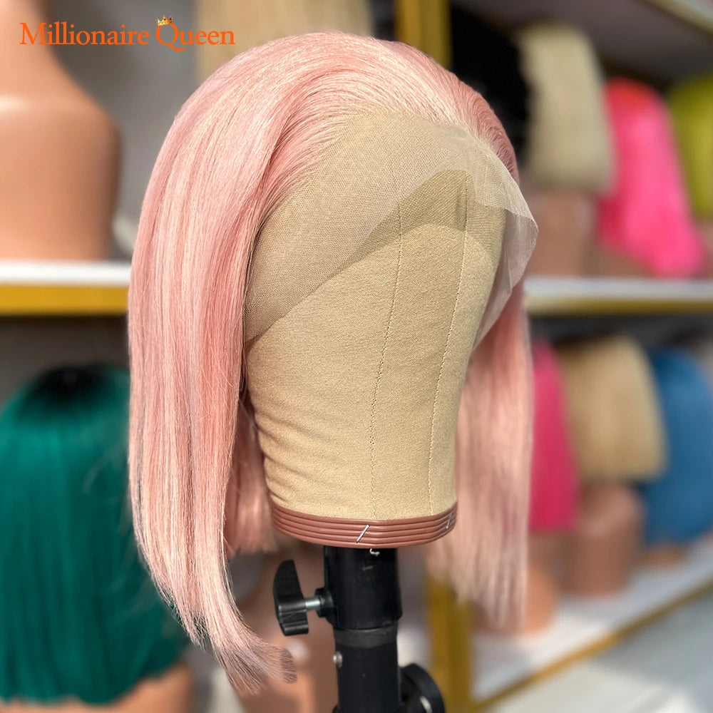 Lace Front Light Pink Bob Human Hair Wigs