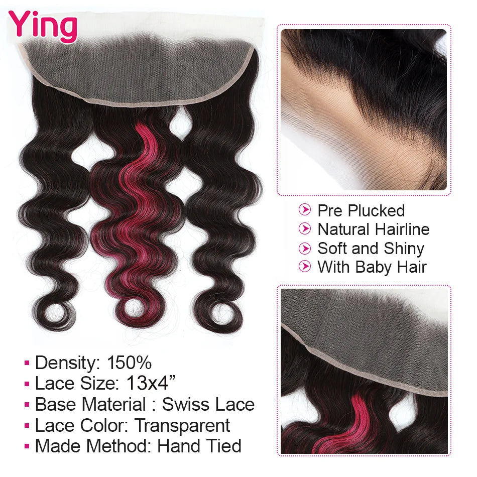 Highlight Pink Body Wave Remy Hair Weave 4 Bundles With Lace Closure