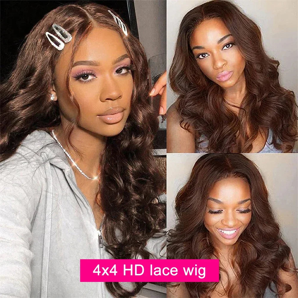 Lace Front Preplucked  Transparent Brown Raw Human Hair  Body Wave Wig