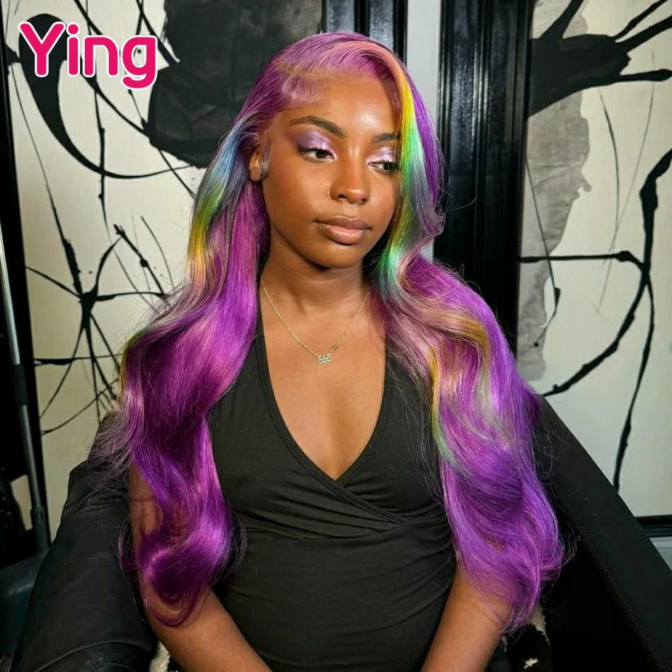 Lace Front PrePlucked Highlight Purple With Green Body Wave With Baby Hair Wig