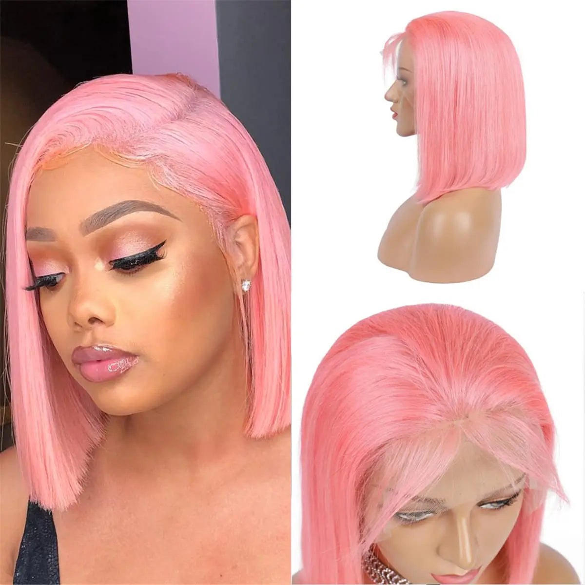 Lace Front Light Pink Bob Human Hair Wigs