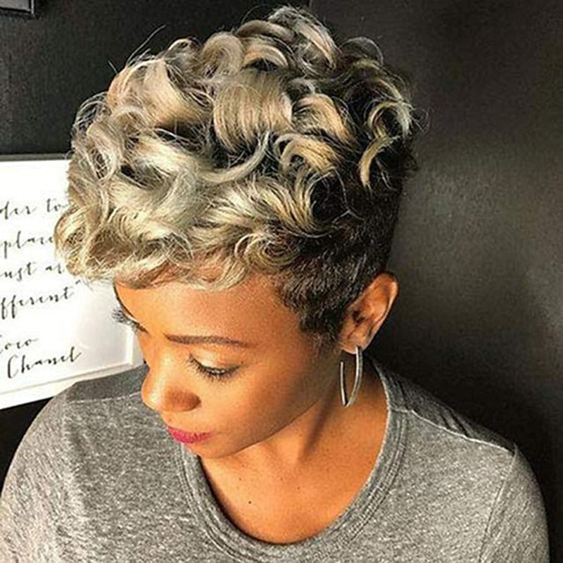 Synthetic Pixie Hair Short Curly Wig