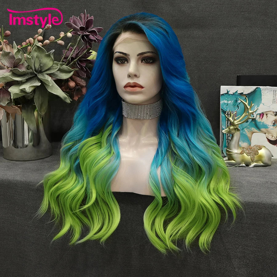 Lace Front Synthetic Ombre Blue Green Wig