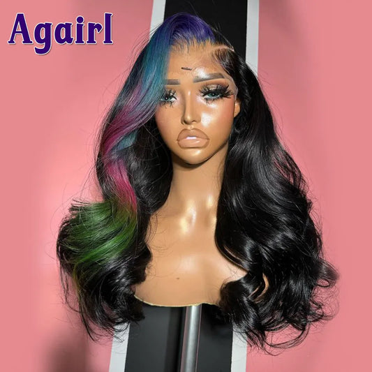 Lace Front Pre-Plucked Highlight Blue Pink Green Body Wave Wig