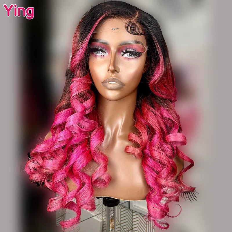 Lace Front PrePlucked Ombe Root Rose Pink Peruvian Wig