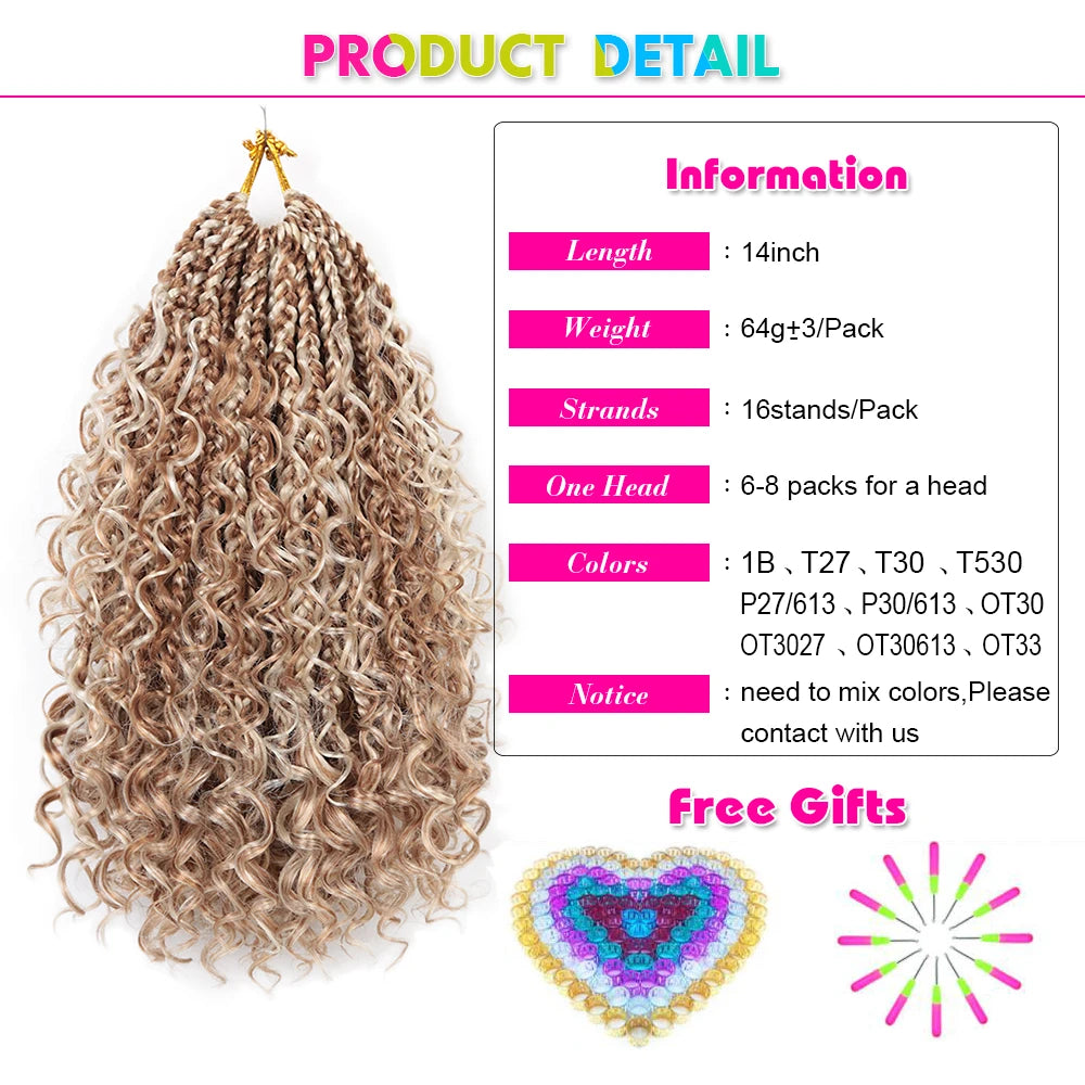 Crochet Pre-Loop  Goddess Box Braids Bohemian Synthetic Hair With Curly Ends