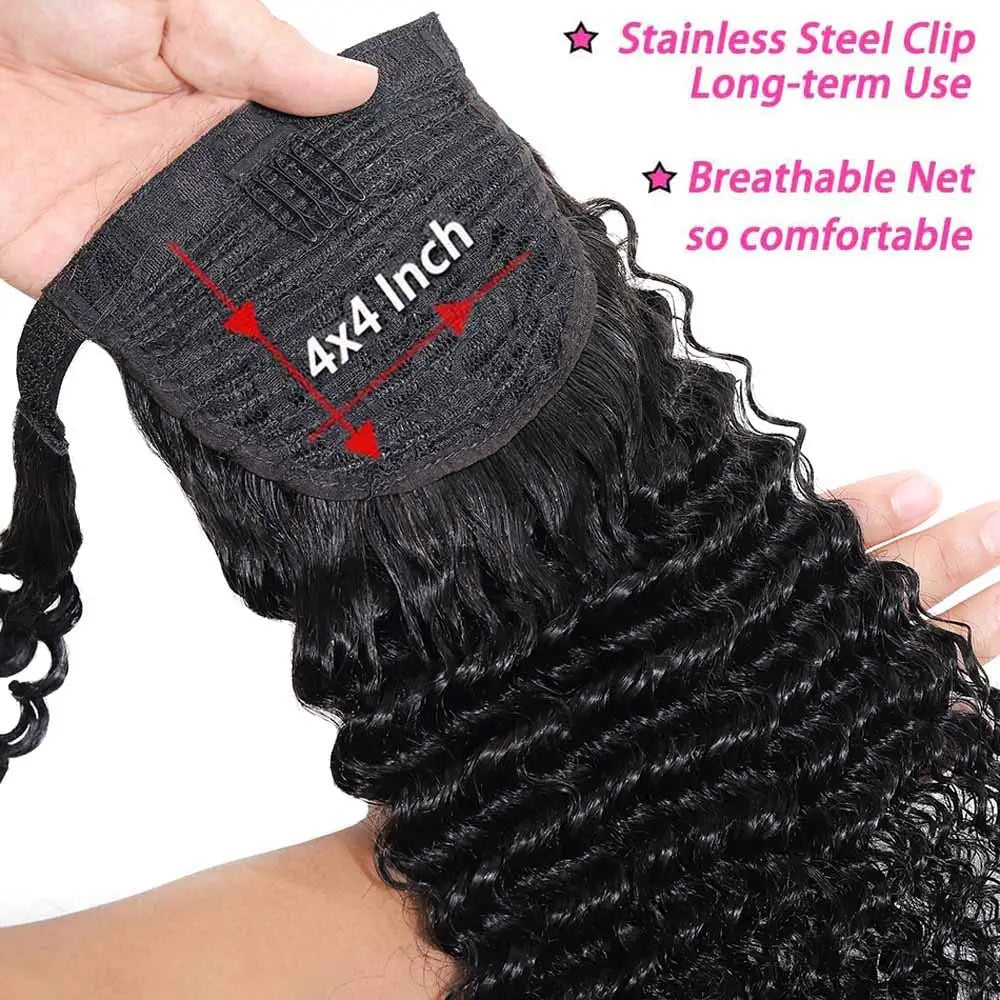 Kinky, Straight, and Body Wave Brazilian Human Remy Hair Ponytails Extension