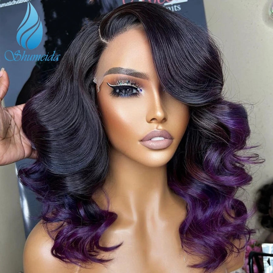 Glueless Lace Front Ombre Purple PrePlucked Baby Hair Human Remy Peruvian Hair  Wigs