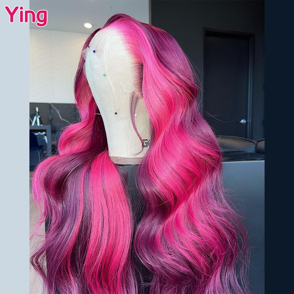 Lace Front Body Wave PrePlucked Highlight Rose Pink Human Hair Wig