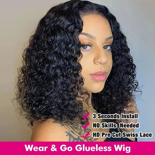 Glueless Lace Front Brazilian Human Hair Kinky Curly  Wigs