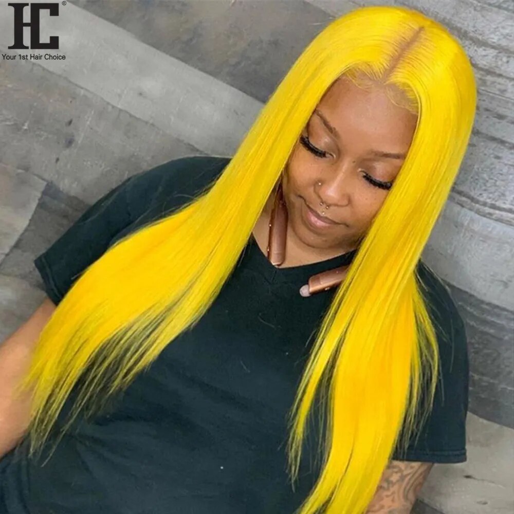 Lace Front Pre-Plucked Yellow Brazilian Straight Human Hair Wigs