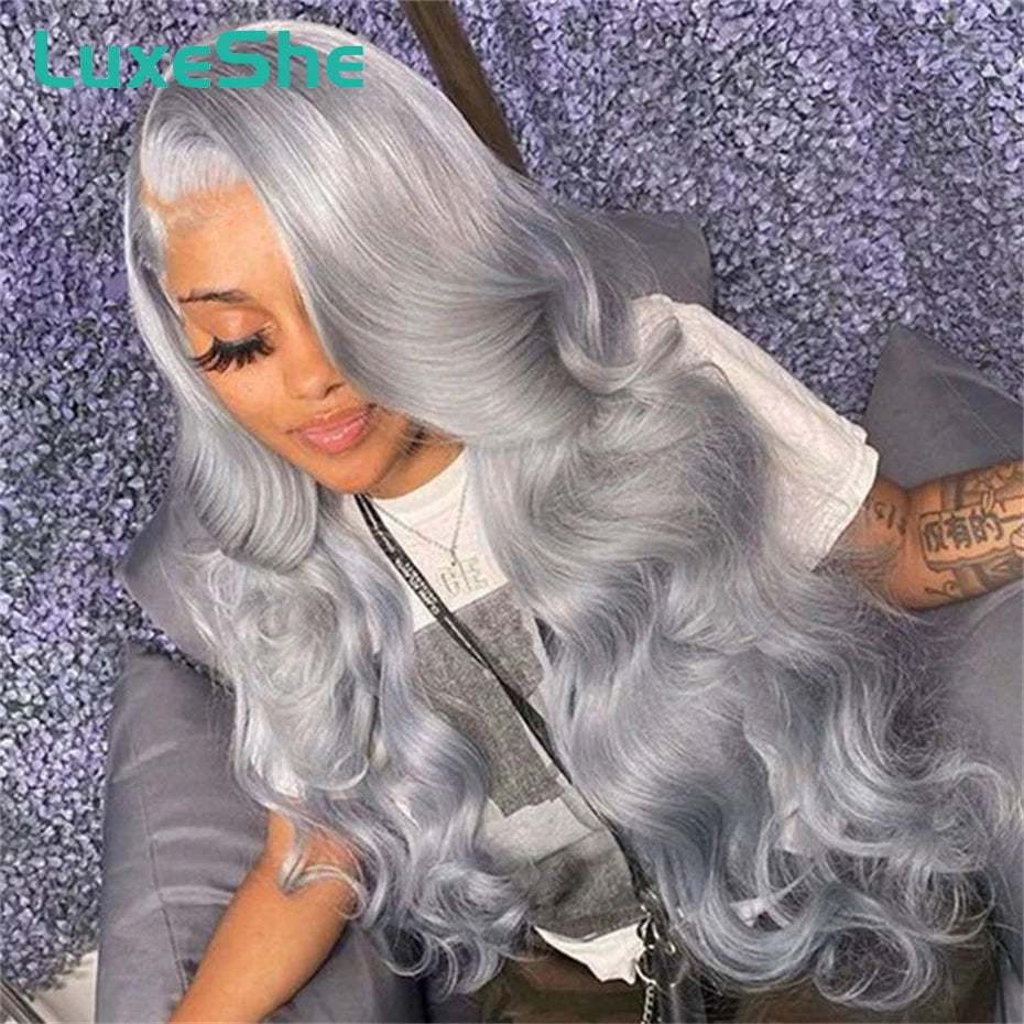 Lace Front  Grey Body Wave  Brazilian Human Hair Wigs