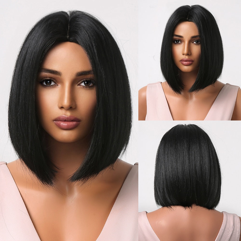 Synthetic Ombre Short Straight Bob with Bangs Wig